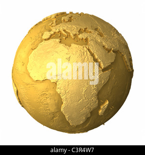 Gold globe - metal earth with realistic topography - africa, 3d render Stock Photo