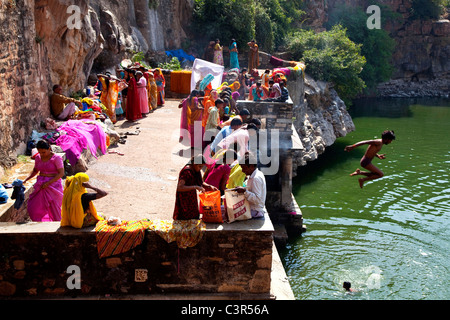Crowd indian naked men bathing swimming pool Vashisht outdoors natural