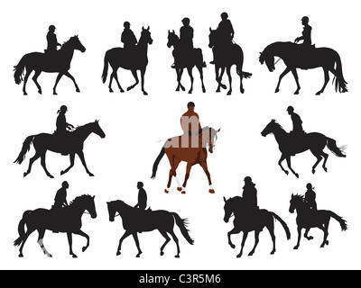 horseback rider silhouettes Stock Photo
