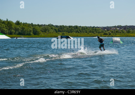 Wake boarder at Rother Valley Country Park Stock Photo