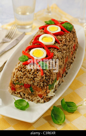 Terrine with lentils and rice. Recipe available. Stock Photo