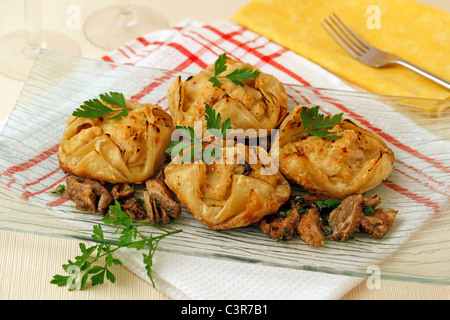 Puff pastry with mushrooms Recipe available. Stock Photo