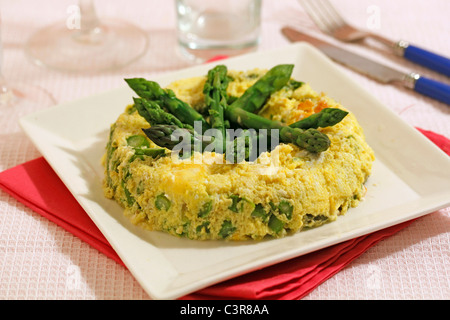 Asparagus flan. Recipe available. Stock Photo