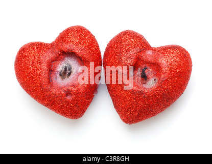 heart shaped candles isolated on white background Stock Photo