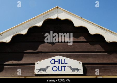 Chill Out Beach Hut detail, Southwold, Suffolk, England, UK Stock Photo