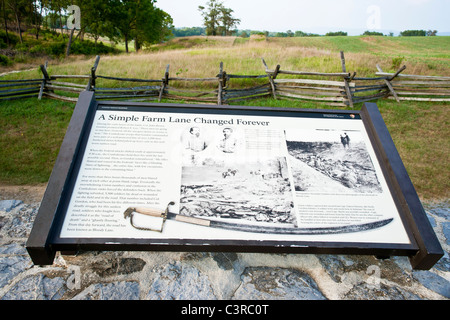 Historical marker about the battle on Bloody lane on the Antietam National Battlefield. Stock Photo