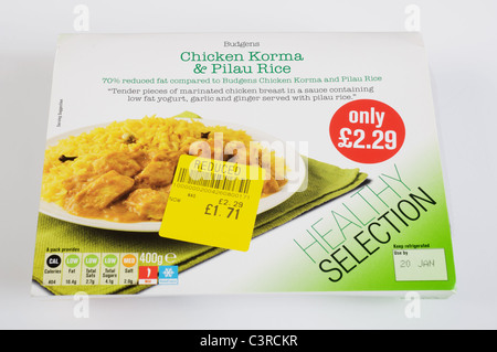 Chicken Korma and Pilau rice ready meal Stock Photo
