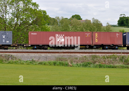 ZIM shipping container transported on a train