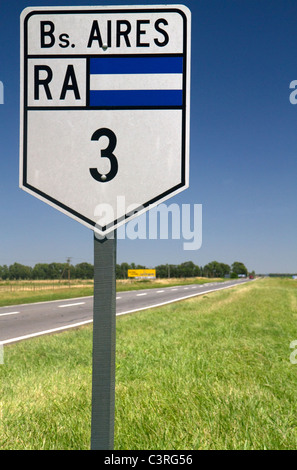 National Route 3 road sign in Buenos Aires province, Argentina. Stock Photo