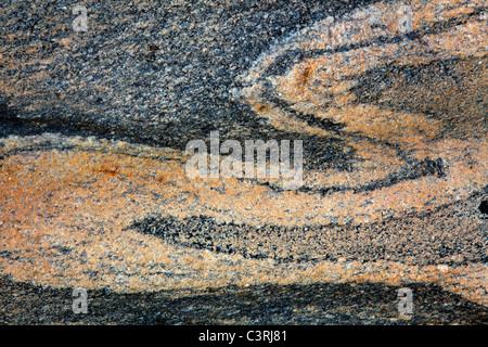 Detail of basalt, a volcanic rock found on Heart mountain, Uummannaq, North-Greenland, Greenland Stock Photo