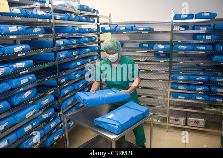 Hospital, a storage room for instrument packages, Essen, Germany Stock Photo