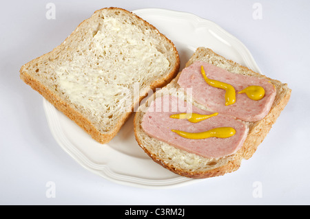 Spam sandwich with English mustard Stock Photo