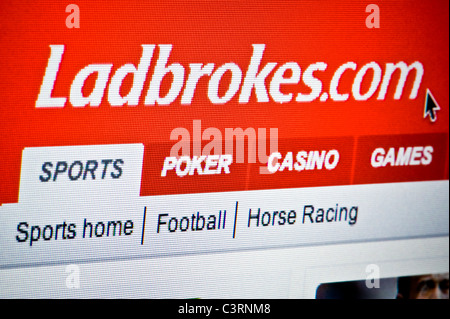 Close up of the Ladbrokes logo as seen on its website. (Editorial use only: print, TV, e-book and editorial website). Stock Photo