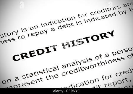 'CREDIT HISTORY' heading printed on a white page with vignette effect Stock Photo