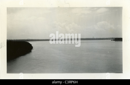 confluence of the Mississippi and Ohio rivers seem from Missouri looking eastward. Cairo Illinois 1939 1930s depression Stock Photo