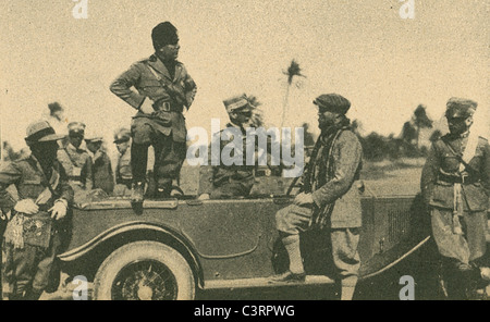 Duce Benito Mussolini, Secretary of State and Governor Italo Balbo tour Libya under Italian occupation during the 1930s. Stock Photo