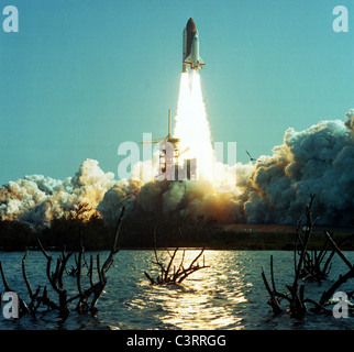 Space Shuttle Challenger Liftoff of STS 41-C, April 1984 Stock Photo