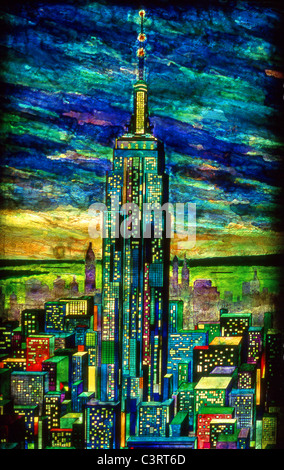 Art Deco stained glass in the lobby of the Empire State Building. Stock Photo