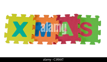 Alphabet blocks forming the word XMAS isolated on white background Stock Photo