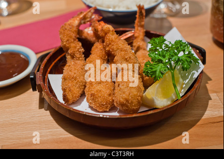 Friend King Prawns covered in breadcrumbs Stock Photo