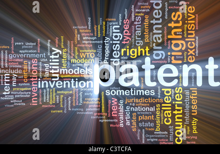 Background concept wordcloud illustration of patent glowing light Stock Photo