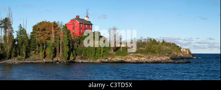 The Historic Marquette Harbor Lighthouse On Lake Superior In Michigan's Upper Peninsula, USA, Panoramic View Stock Photo