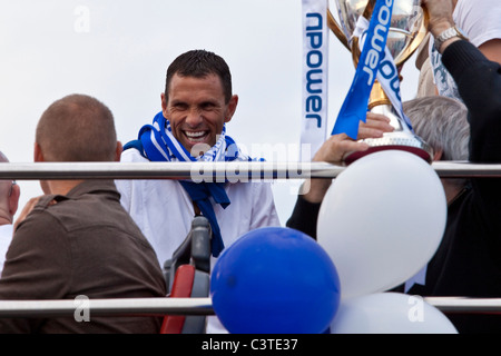 Brighton and Hove Albion Football Club's Manager Gus Poyet, during the clubs victory parade along Brighton seafront. Stock Photo