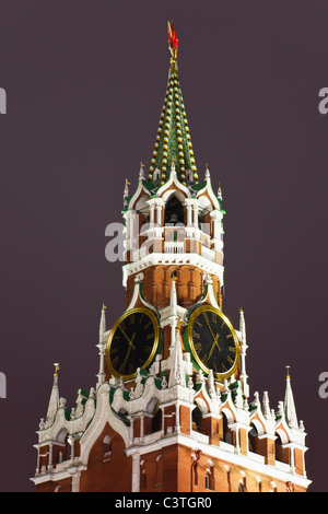 A Spassky tower of Kremlin, night view. Moscow, Russia Stock Photo