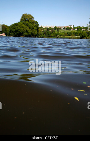 View up the River Thames at Ham to Glover's Island and Richmond Hill, Richmond, London, UK Stock Photo