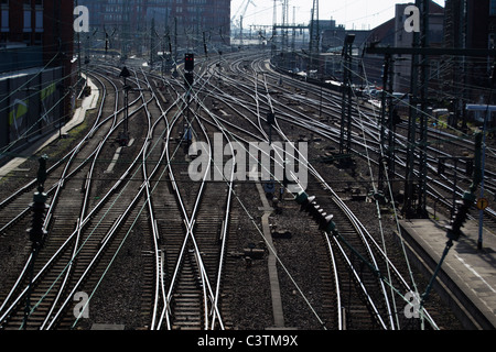 railway tracks close to the main station Hauptbahnhof in Hamburg Stock Photo