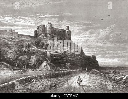 Harlech Castle, located in Harlech, Gwynedd, Wales seen from the northern side in the late 19th century. Stock Photo