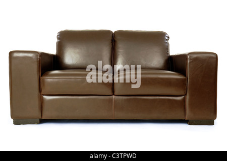 Brown leather sofa isolated on a clean white background Stock Photo