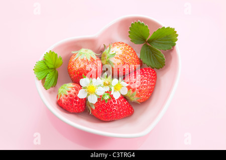 Strawberries in Heart Shaped Bowl Stock Photo