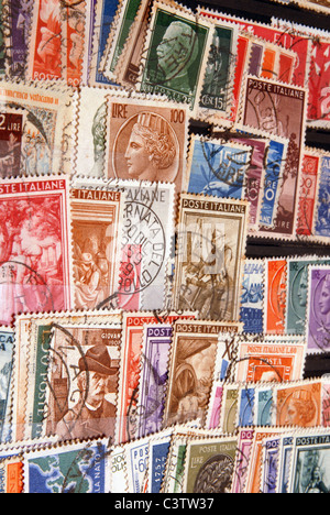 Diverse and colorful vintage postage stamps from Italy. Old collection.  Stock Photo