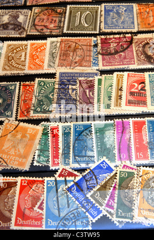 Diverse and colorful postage stamps from Germany.  Stock Photo