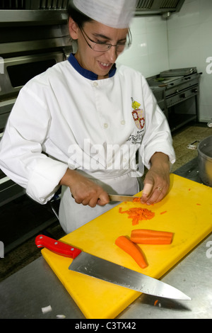 Woman chef preparing food in Restaurant's modern professional kitchen Stock Photo