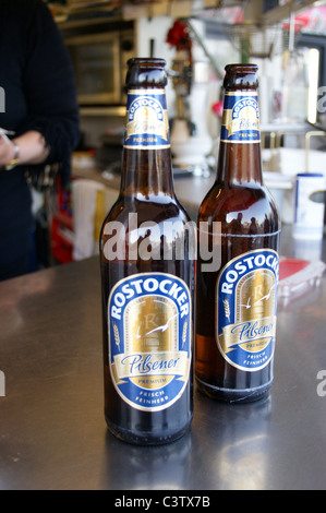 Bottles of Rostocker lager at a kiosk, Neuer Markt, Rostock, Mecklenburg-Vorpommern, Germany Stock Photo