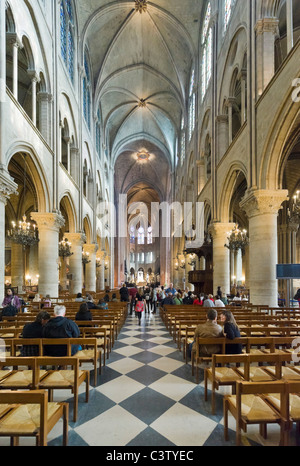 Interior of the Cathedral of Notre Dame de Paris, Ile de la Cite, Paris, France Stock Photo