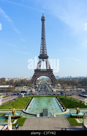 The Eiffel Tower on the Champ de Mars viewed from the Trocadero, Paris, France Stock Photo