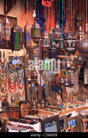 Colorful goods typical of traditional markets throughout the country of Morocco from Marrakesh to Fez to Ait Benhaddou Stock Photo