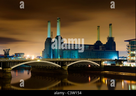 Battersea Power Station at night. Stock Photo