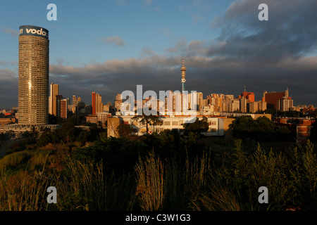 A landscape view of Hillbrow, The Ponte Tower and downtown Johannesburg. South Africa. Stock Photo