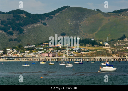 Boats anchored in San Luis Obispo Bay, near Avila Beach, California Stock Photo