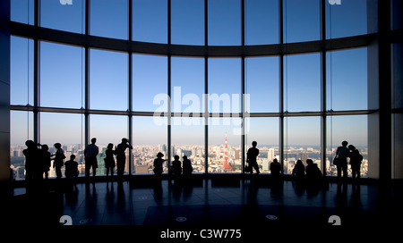 Observation deck in the Mori Tower in Roppongi Hills, Tokyo with panorama views of the city. Stock Photo