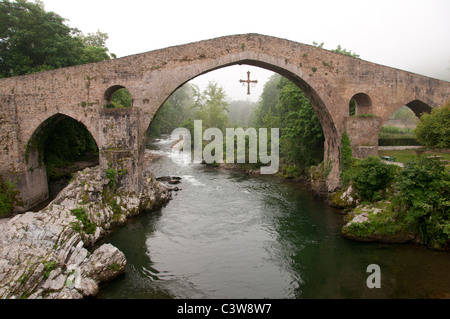 Roman bridge Puente Romano de Cangas de Onis  Spain  Picos de Europa Stock Photo