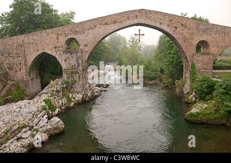 Roman bridge Puente Romano de Cangas de Onis  Spain  Picos de Europa Stock Photo