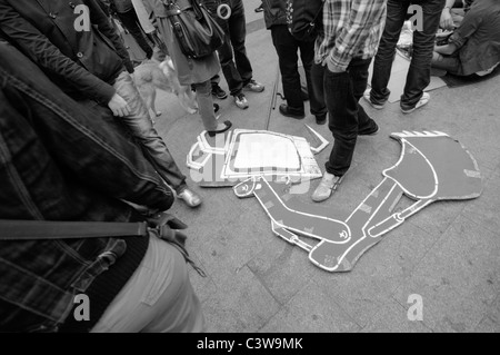 Massive and peaceful demonstrations in Puerta del Sol, Madrid, Spain Stock Photo