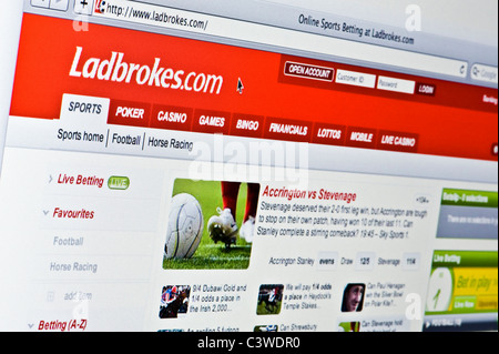 Close up of the Ladbrokes logo as seen on its website. (Editorial use only: print, TV, e-book and editorial website). Stock Photo