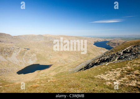 Looking down on Small Water and Haweswater from Harter Fell above Kentmere, in the Lake District, UK. Stock Photo