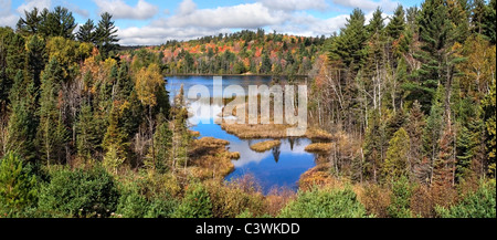 The Colorful Autumn Foliage At Rock Lake Near Ishpeming Michigan In The Upper Peninsula, USA Stock Photo
